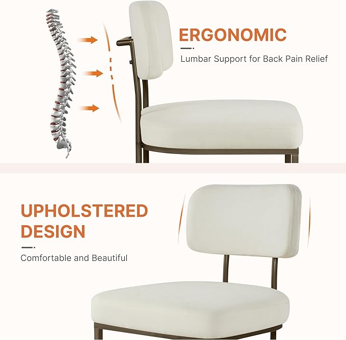 Dining Chairs Set of 4, Upholstered Modern Kitchen Chairs with Ergonomic Backrest, Fabric Cushion & Wire Drawing Curve Metal Legs for Living Room, Restaurant, Café, Ivory, 2Boxs