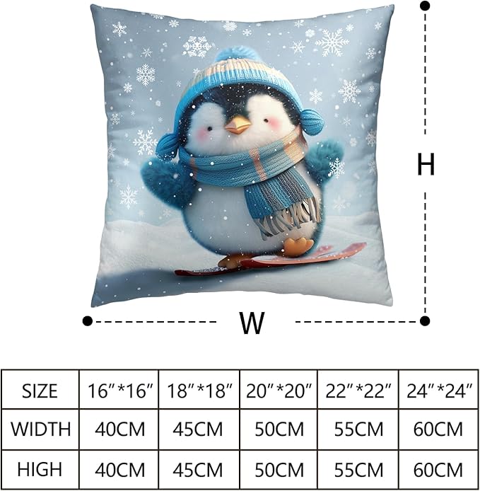 Winter Pillow Covers 18x18 Set of 2 Adorable Skiing Penguins Throw Pillow Covers Snowflakes Pillow Case Double Sided Printing Cushion Case for Home Decor Couch Sofa