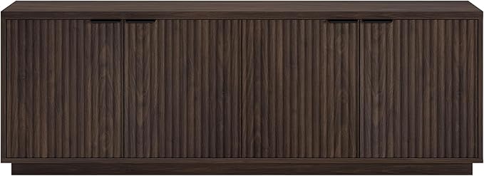 Henn&Hart Fluted TV Stand for TVs up to 78" with 2 Ribbed Storage Cabinets and Adjustable Shelves for Living Room, Family Room, or Office, Warm Brown