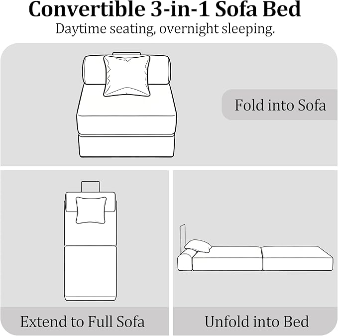 31.5'' Convertible Compressed Corduroy Folding Cloud Sofa Bed Set of 2, 2 Pieces Modern Boneless Pull Out Sleeper Sofa Couch, 3 in 1 Portable Lazy Floor Lounge Chair Set, No Assembly Needed, Beige