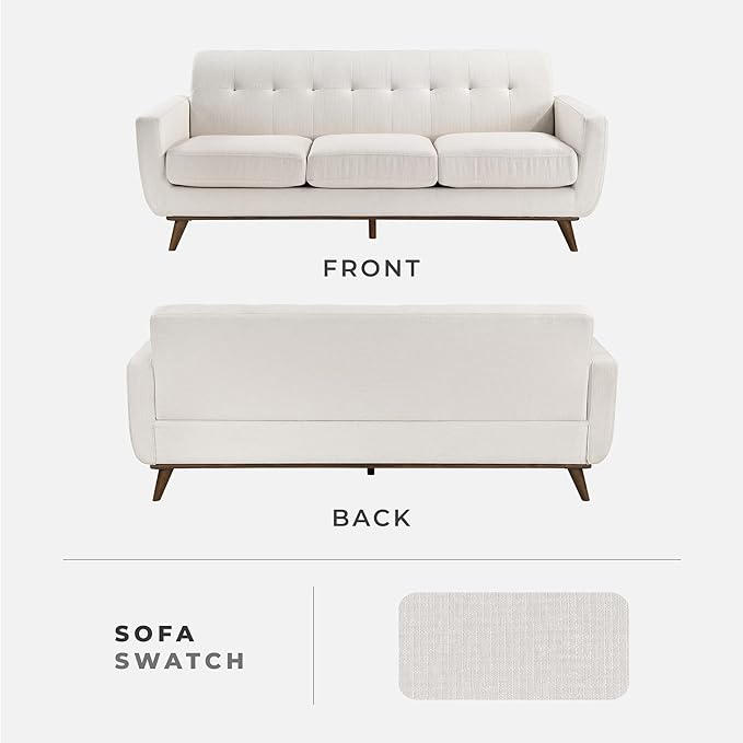 Lexicon Modern Accent Couch, Textured Fabric Upholstered Sofa with Brown Wood Legs, Track Arms, Tufted Couch Back, 3 Seater Sofa for Living Room/Office/Waiting Room, Beige