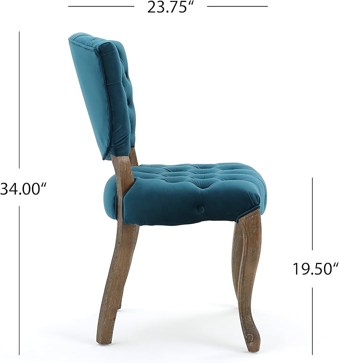 Christopher Knight Home Bates Tufted Velvet Fabric Dining Chairs, 2-Pcs Set, Dark Teal