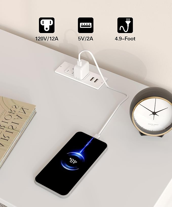 3 Drawer Nightstand with Charging Station, 23.2" W Large Fluted Night Stand, Modern Bedside Table with USB Ports and Outlets, for Bedroom, White and Gold