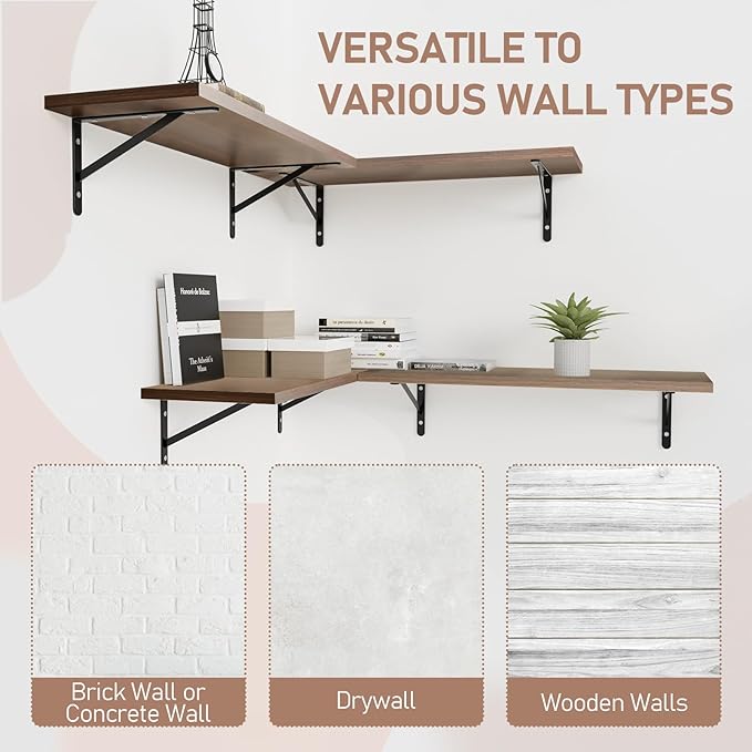 Kaboon 45 inch Long 10 inch Deep Floating Shelves for Wall Set of 2, Large Open Shelves Wall Mounted, Space Saving Home and Commercial Use, Walnut