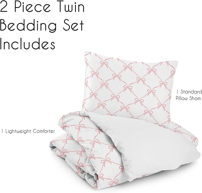 Sweet Jojo Designs 2-Piece Twin Comforter Set (Pink Bows) for Girls, Kids, Teen, College Bed Room incl. Single Size Bedding & Sham (Blush, Bow for The Ballerina, Ballet Dancer, Princess Collection)