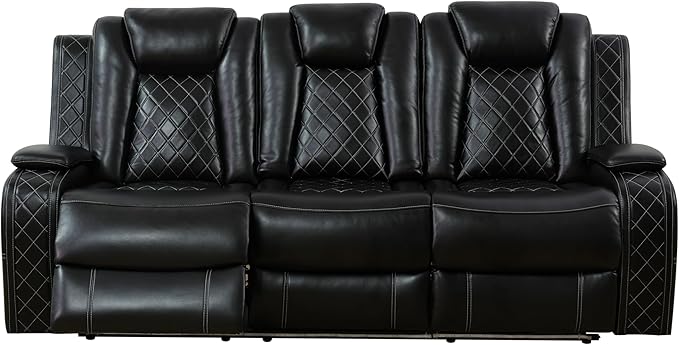 3-Seat Power Reclining Sofa with Wireless Charging Console & USB-C Ports, Faux Leather Home Theater Couch with Cup Holders & LED Lights, 83.5'' Wide