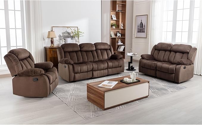 EBELLO Wall Hugger Reclining Loveseat, Classic and 2 Seat Recliner Couch with Overstuffed Arms and Back for Living Room, Bedroom, Daul Recliner Loveseat, Brown