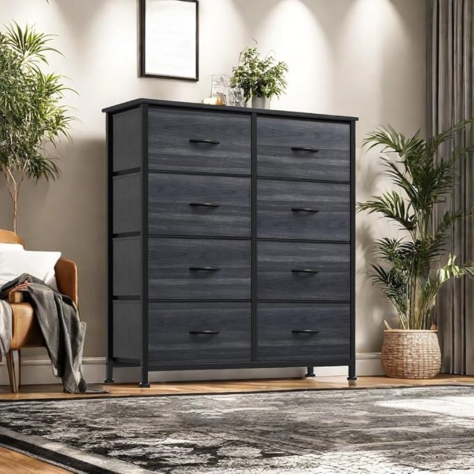 DWVO Dresser with 8 Drawers - Fabric Storage Tower, Organizer Unit for Bedroom, Hallway, Closets - Sturdy Steel Frame, Wooden Top & Easy Pull Fabric Bins