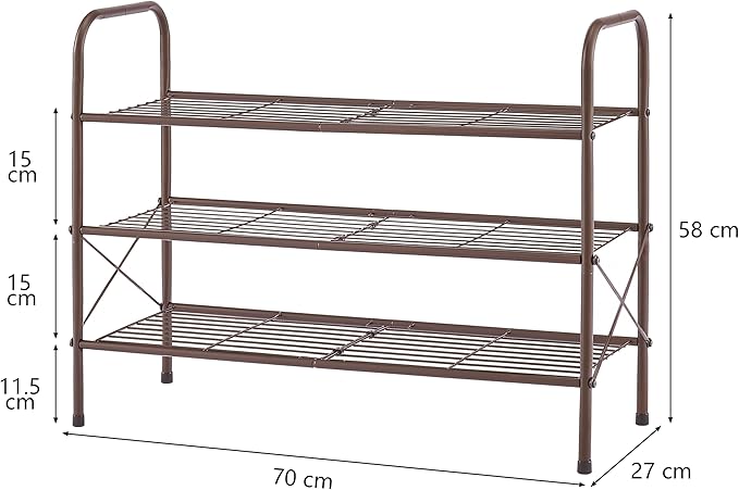 Tajsoon 3-Tier Stackable Shoe Rack Organizer, Adjustable & Expandable Shoe Storage Shelf for Entryway, Metal Wire Grid with X Shape Fixed Frame, Bronze