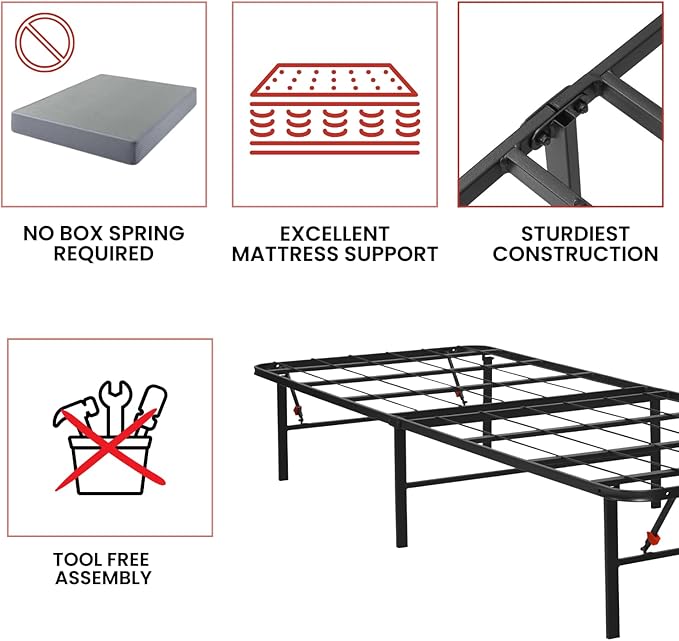 Golden Gate Beds Foldable Metal Bed Frame – Sturdy Iron Platform, No Box Spring Needed, Portable & Collapsible, Heavy Duty, Easy Assembly, Noise-Free, Under Bed Storage – Twin Size (Black)