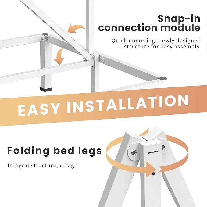 14 Inch White Queen Heavy Duty 3500 lbs Bed Frame with Round-Corner Legs & Anti-Squeak Design – Quick Assembly Metal Platform, No Box Spring Needed