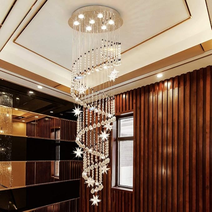 Saint Mossi 7-Lights Crystal Chandelier for High Ceiling, Modern Large Lighting Fixture, Raindrop Ceiling Light, Crystal Light Modern Flush Mount Ceiling Light Fixture,H58 X D20