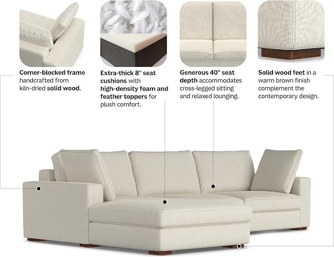 SIMPLIHOME Charlie Left-Facing Sectional Sofa in 100% Recycled Polyester Tightly Woven Performance Fabric, Cream, 122-inches Wide, Handcrafted Contemporary Style L-Shaped Couch with Chaise