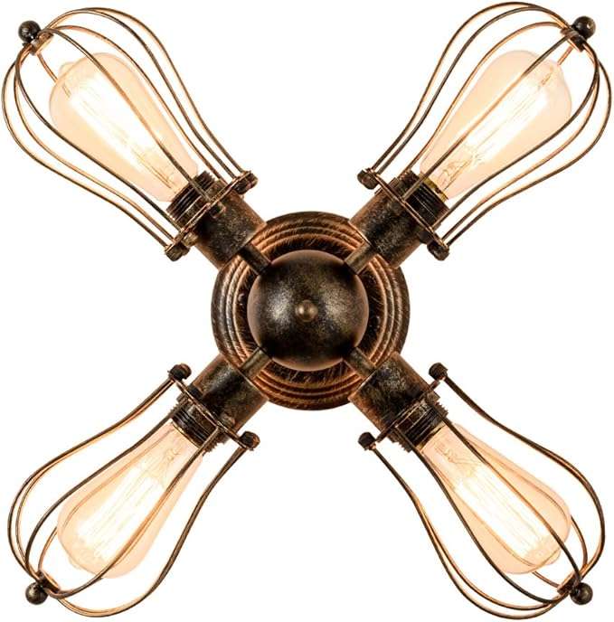 Vintage Ceiling Light Industrial Semi-Flush Mount Ceiling Light Metal Fixtures Painted Finish (with 4 Light) (Bronze)