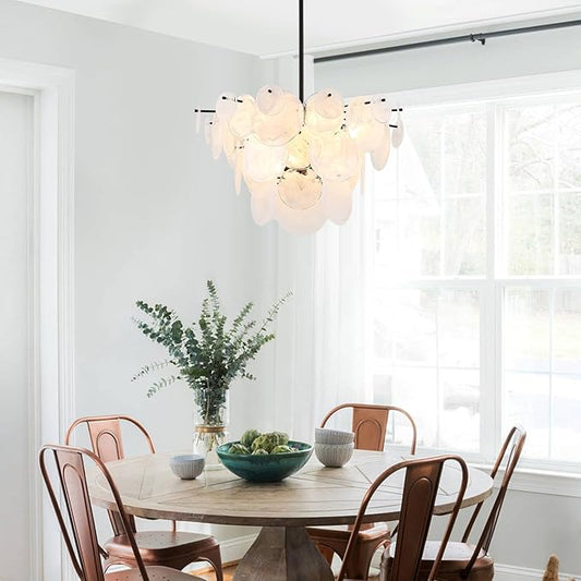 Dia 28 Inch, Modern Glass Chandeliers for Bedroom, Black Dining Room Light Fixture, Large Vintage Pendant Chandelier for Living Room Entryway Foyer
