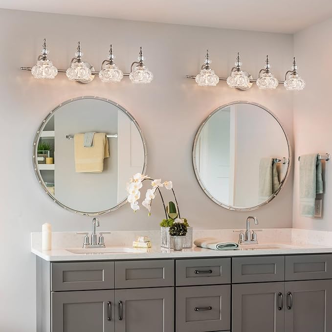Vintage Brushed Nickel Bathroom Vanity Light Fixtures Modern 4-Light Vanity Lights Bathroom Lighting Fixtures Vintage Wall Sconces Light Living Room Dining Room Vanity Lighting Fixtures over Mirror