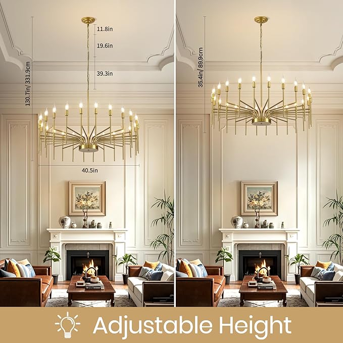 Gold Chandelier 24 Light Large Modern Farmhouse Chandeliers for Dining Room Light Fixture, 40" Round Candle Large Chandeliers for High Ceilings Living Room Foyer Entryway