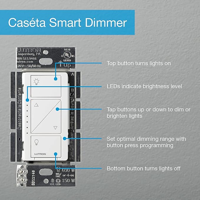 Lutron Caséta Motion Sensor, Occupancy/Multi-Location, with Smart Dimmer Switch | White