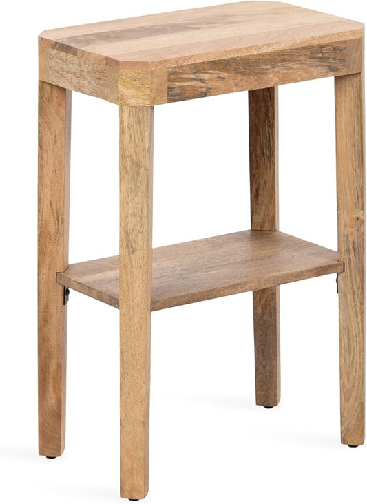 Kate and Laurel Talcott Modern Narrow Rectangle Wood Side Table, 16 x 10 x 25, Natural Wood, Transitional Decorative Slim Two-Tier End Table for Use as a Bedroom Nightstand or Living Room Accent