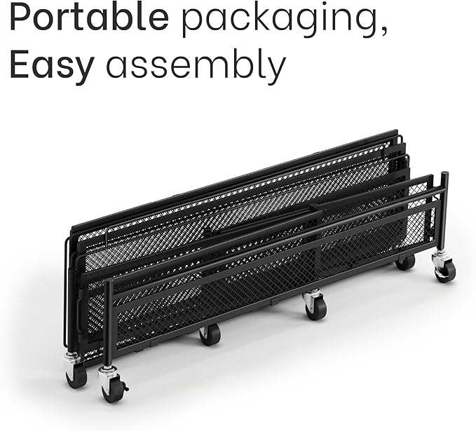 Under Bed Storage with Wheels – XXL 65L Metal Frame Rolling Bin & Shoe Organizer, Large Container 31.5"x23.6" – Ideal for Toys, Bedding & Clothes (pack of 2)