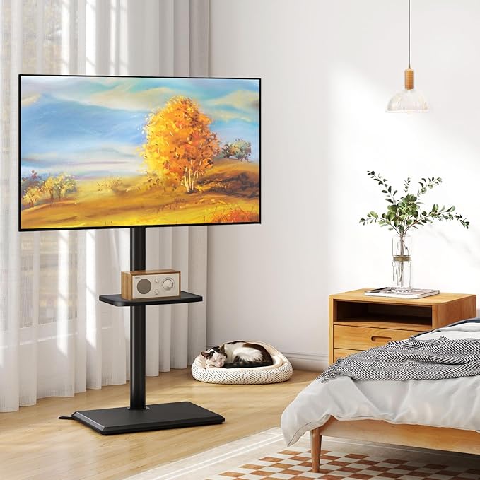TVON Floor TV Stand with Mount for Most 32-60 Inch Flat/Curved TVs up to 88 lbs, Height Adjustable TV Mount Stand with Wood Base, Swivel TV Stand for Bedroom, Corner & Living Room, Max VESA 400x400mm