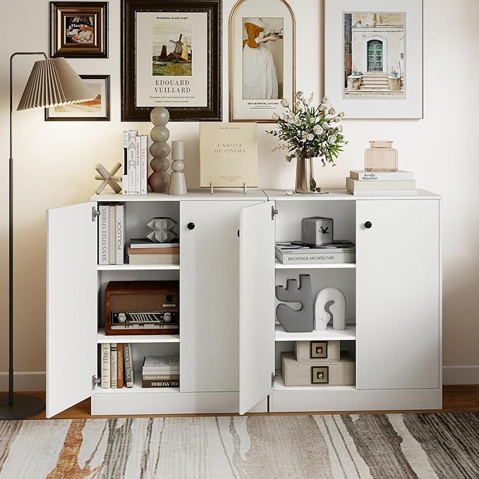 Giantex 2 Door Storage Base Cabinet - Freestanding Floor Cabinet with 3-Tier Shelf, 28” x 13.5” x 33.5”, Non-Slip Foot Pads, Kitchen Cupboard Storage Organizer for Living Room, Entryway, Office