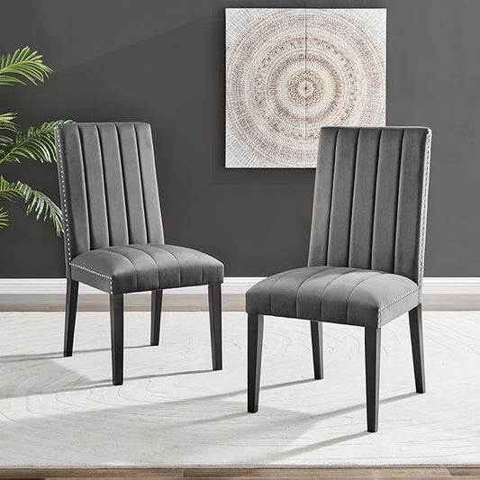 Modway EEI-5081-GRY Catalyst Performance Velvet Dining Side Chairs - Set of 2, Gray