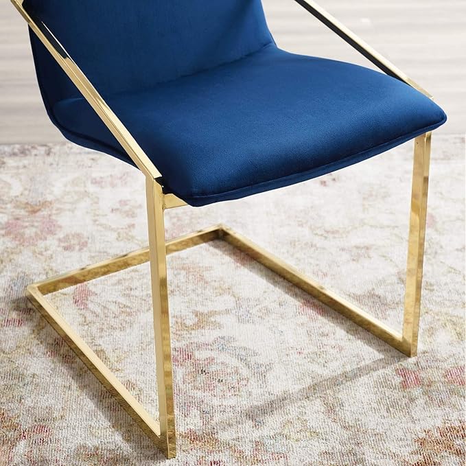 Modway Pitch Performance Velvet Dining Armchair, Gold Navy 21.5 x 19.5 x 35.5