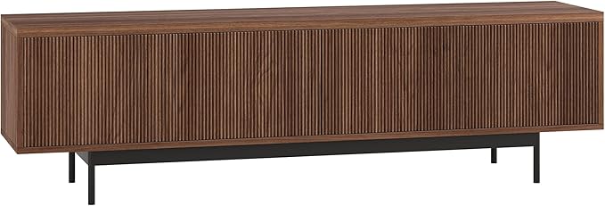 Henn&Hart Fluted TV Stand for TVs up to 75" with 2 Open-Concept Ribbed Storage Cabinets for Living Room, Family Room, or Office, Medium Walnut