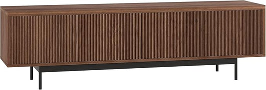 Henn&Hart Fluted TV Stand for TVs up to 75" with 2 Open-Concept Ribbed Storage Cabinets for Living Room, Family Room, or Office, Medium Walnut
