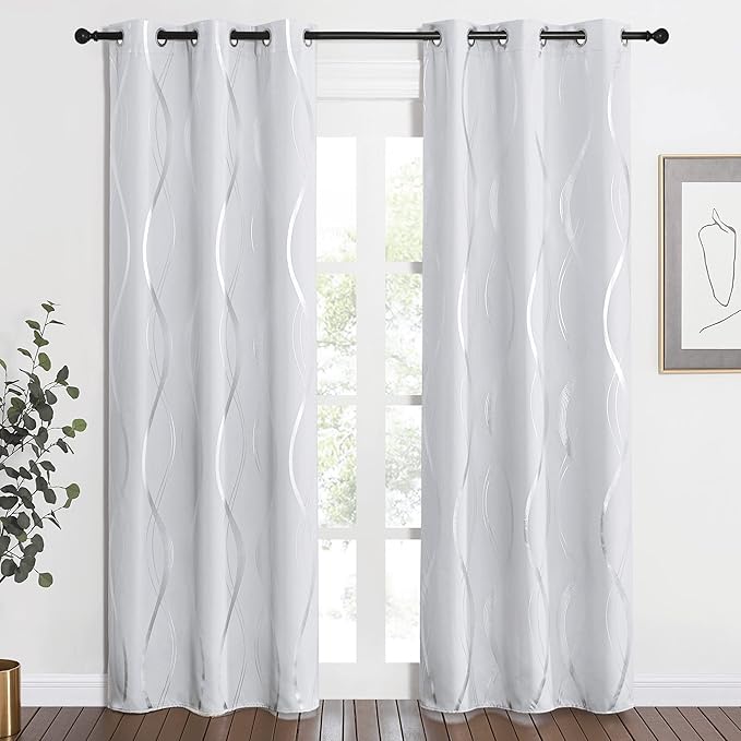 NICETOWN Room Darkening Curtains for Living Room - Easy Care Solid Thermal Insulated Grommet Room Darkening Curtains/Panels/Drapes for Bedroom Decoration (2 Panels, 42 by 84, Greyish White)