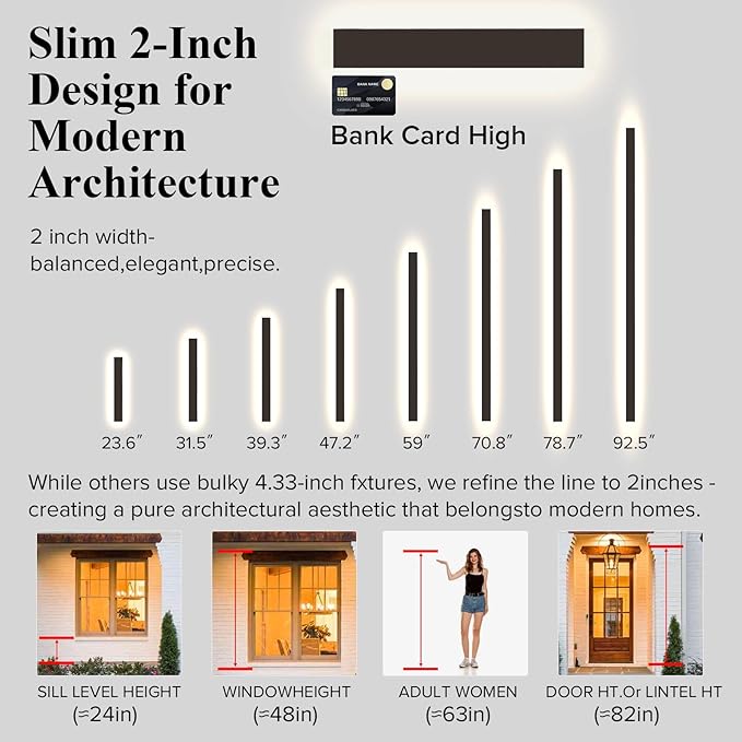 2 Pack Modern Wall Sconce, 31.5 Inch Outdoor Wall Lights, Waterproof Ip65 Long Linear Exterior Lights, 3000k Light Fixture Outside Wall Mount for Living Room, Patio, Garage 24W