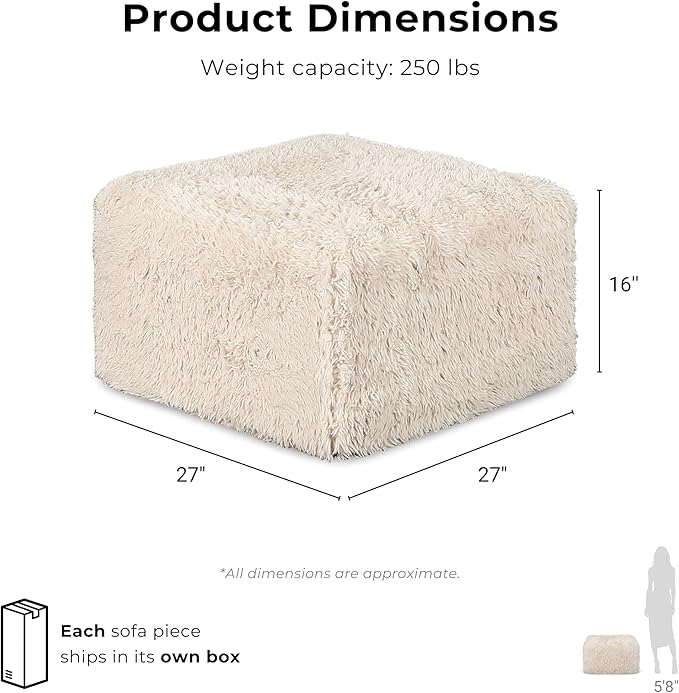 Furniture of America Havyn Modern Faux Fur 5-Seater L-Shaped Modular Armless Foam Sectional Sofa with Ottoman, Compressed Couch in a Box, No Assembly Required, for Living Room and Office, Black