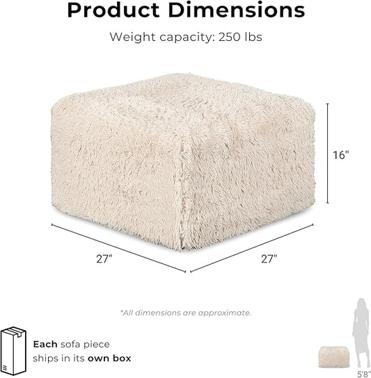 Furniture of America Havyn Modern Faux Fur 7-Seater L-Shaped Modular Foam Sectional Sofa with Ottoman, Compressed Couch in a Box, No Assembly Required, for Living Room and Office, Taupe
