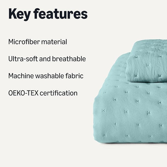 Amazon Basics Brushed Microfiber Quilt Set, Extra Soft with Natural Texture, 2-Piece, Twin/Twin XL, Blue