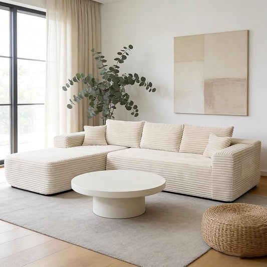 EVLIQUIL L-Shaped Modular Sectional Sofa 103.5" Beige - No Assembly Couch for Living Room, High Resilience Sponge & Spring Support