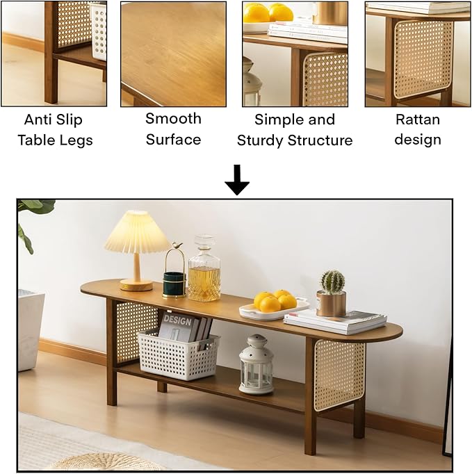 Bamboo TV Stand for TVs up to 65", Accent Entertainment Center with Storage, Media Console Table with Rattan, Modern TV Stand for Living Room, Bedroom, 55"(L), Walnut