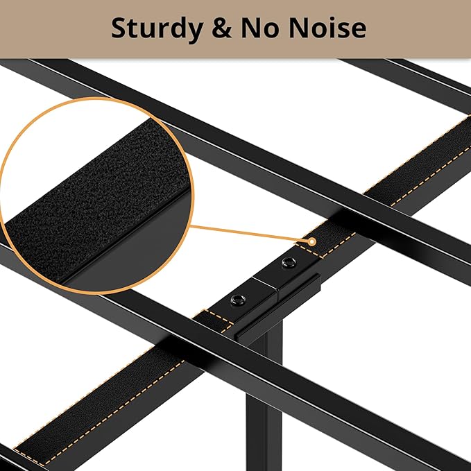 LIKIMIO Queen Bed Frame, Tall Industrial Headboard 51.2 ", Platform Bed Frame with Strong Metal Support, Solid and Stable, Noise Free, No Box Spring Needed, Easy Assembly, Charcoal Grey