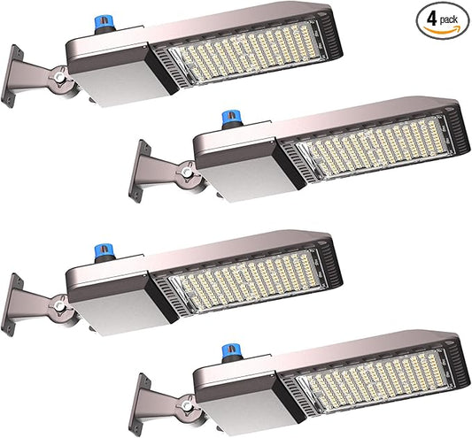 ETL 320W(350x1W LED) LED Parking Lot Lights Outdoor 48000LM 5000K Parking Lot LED Lights Commercial 6KV SPD IP65 Led Pole Light Arm Mount with Smart Photocell for Street/Yard- 4Pack