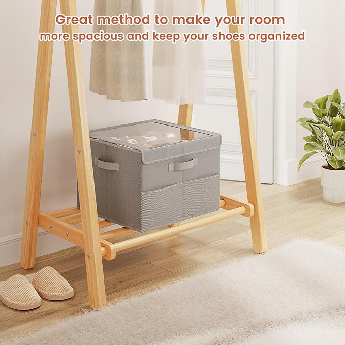 PHINOX Shoe Organizer for Closet, Fits 12-24 Pairs, Shoe Storage Bins with Clear Cover and Reinforced Handles, Foldable Shoe Storage Organizer, Space Saving Shoe Holder for Wardrobe, 2 Pack Gray