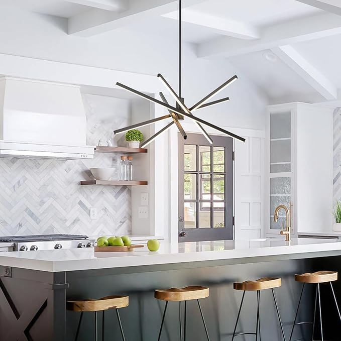 Y'INSP Black Sputnik Chandeliers Modern LED Linear Chandelier Light 5 Lights Dining Room Light Fixtures Over Table Embedded 45W Sputnik Light Fixture for Kitchen Island Bedroom Living Room
