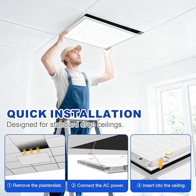 JESLED 2Pack 2x2 led Flat Panel Light, 6000LM, Drop Ceiling Lights Fixture for Office Kitchen Basement Laundry, 15W/20W/25W/30W/40W Selectable, 5CCT Switchable, 0-10V Dimmable, DLC ETL Listed