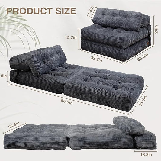 Folding Sofa Bed, Folding Chair Bed with Pillow, Convertible Lazy Sofa Bed with High-Density Support Foam, Fold Out Chair for Small Spaces Living Room Bedroom, Dark Grey