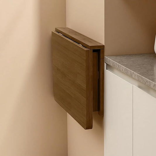 MM MELISEN Wall Desk - 24x16 Inch, Walnut Color Compact Desk for Laundry Room or Kitchen Area. Solid Wood fold-Down Surface for Daily tasks. Stores Flat When not in use