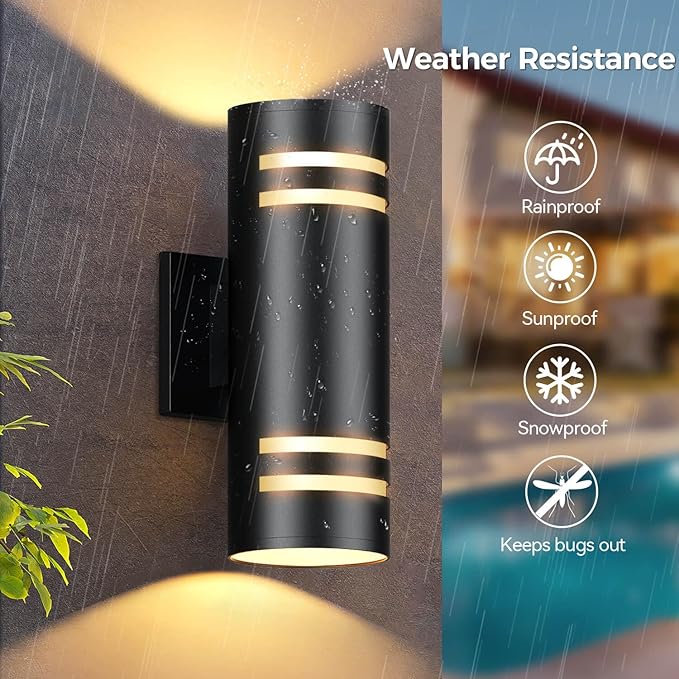 KIZON Smart Porch Lights 2 Pack, Modern Dusk to Dawn Outdoor Wall Lights Color Changing, Dimmable RGB Exterior Sconce Up and Down Light, Outside Lights for House Garage, Works with Alexa