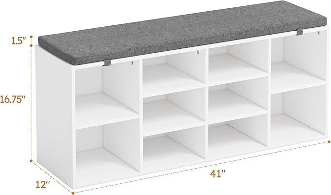 Shoe Bench, Storage Bench with Padded Seat, 10 Cubbies Storage Entryway Bench, for Living Room, Bedroom, Hallway,White