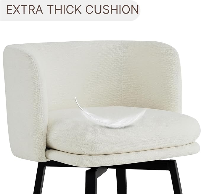 26" H Counter Height Swivel Bar Stools Set of 4, Barrel Counter Stools with Backrest, Linen Fabric Upholstered Barstools with Metal Legs for Kitchen Island,Beige