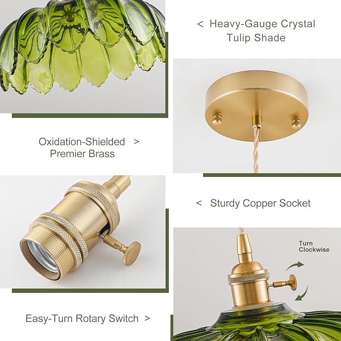 3 Pack Glass Pendant Lights Kitchen Island, Vintage Brass Pendant Light Fixtures, Adjustable Green Kitchen Pendant Lighting Over Island for Bedroom Living Room Hallway Dining Room