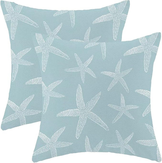 BETGINY Coastal Seafoam Blue Starfish Throw Pillow Cover 20 x 20 Inch Pack of 2,Summer Nautical Ocean Decorative Pillow Covers Square Linen Beach Pillow Cases Cushion for Bedroom Home Sofa Decor