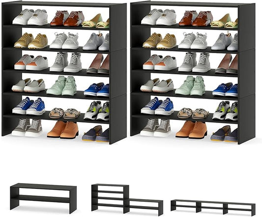 Tangkula 6-Tier Stackble Vertical Shoe Rack, Space Saving Wooden Corner Shoe Storage Shelf for 18 Pairs, 3-in-1 Adjustable White Shoe Organizer for Front Door Entryway